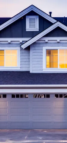 Partial view of a house with new siding.